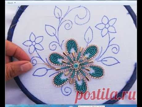 Hand embroidery,hand embroidery design with brad pearls