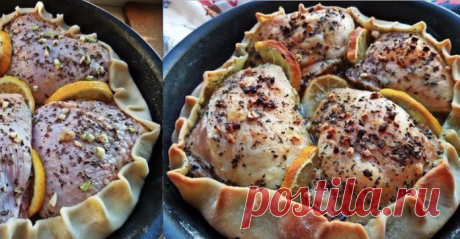 Курица, запечённая в съедобной тарелке. Сочная начинка сведет с ума любого!