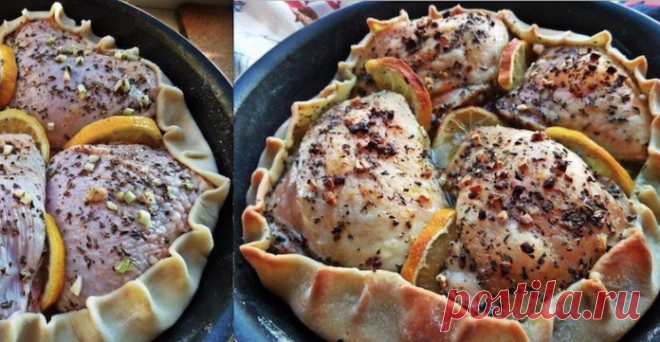 Курица, запечённая в съедобной тарелке. Сочная начинка сведет с ума любого!