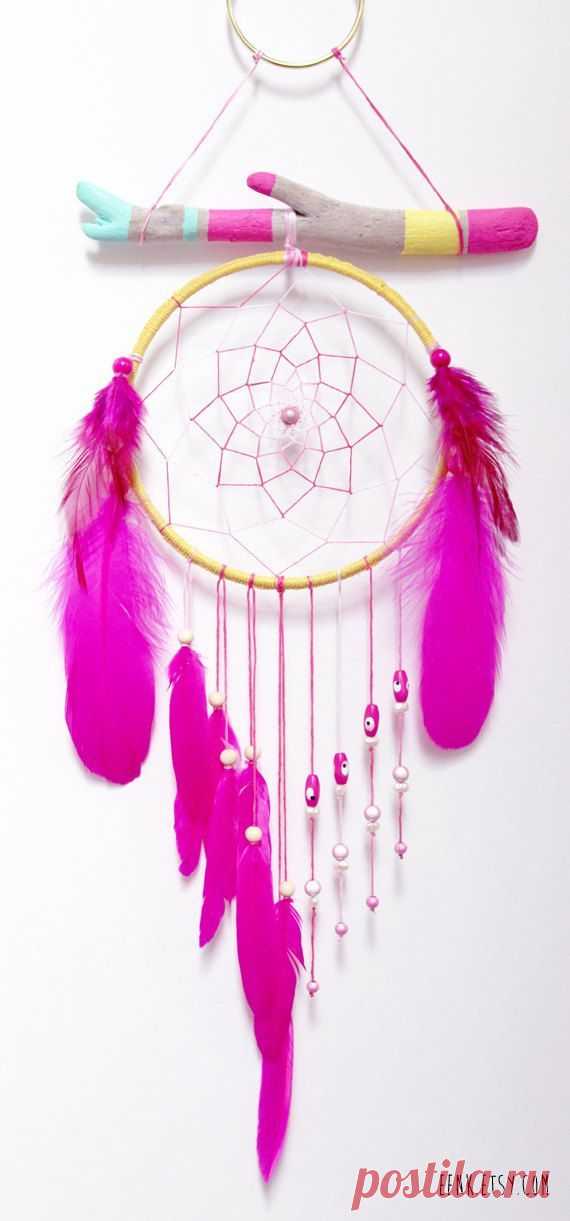 Summer Solstice Painted Driftwood Dream Catcher Mobile