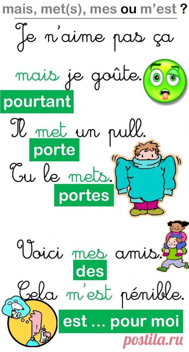 Affiche pour les homophones mais/met(s)/mes et m’est | MA MAITRESSE DE CM1-CM2