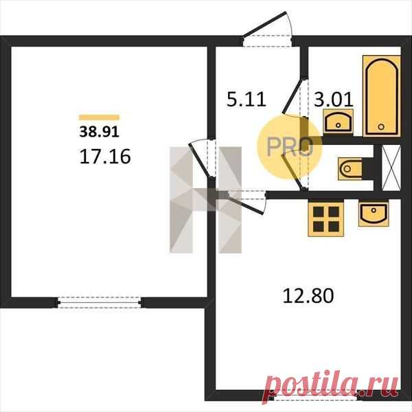 1 ккв. 38,91 м2 в Девяткино 1 оч. корп. 2 секция 4