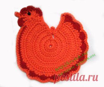 Вязаная прихватка крючком»курочка». Мастер-класс! Для вязания прихватки крючком вам потребуется немного плотной пряжи двух цветов; крючок № 3,5-4; глазки-бусинки. Описание работы:в начале каждого ряда вяжите 3