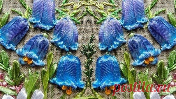 Вышивка лентами: колокольчик