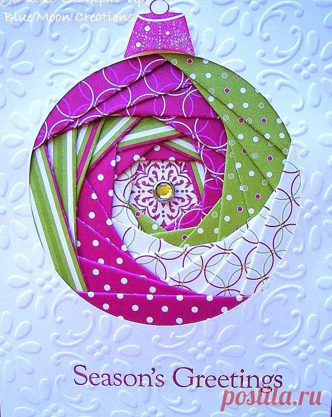 Новогодняя открытка в технике айрис-фолдинг. Мастер-класс