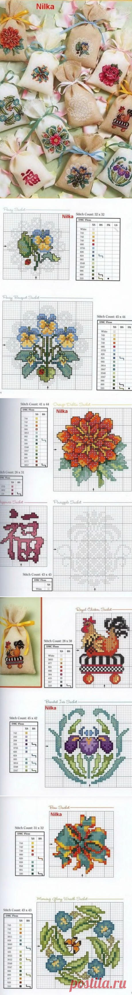 Маленькие схемы для вышивки крестиком. Саше.