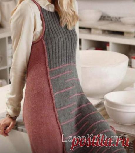 Цветное платье-сарафан с узором в рубчик схема спицами » Люблю Вязать