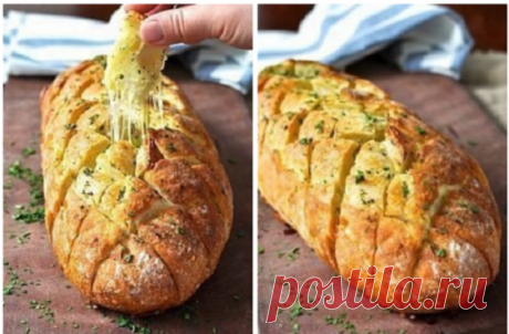 Хрустящий батон, пропитанный сыром, маслом и чесночком!