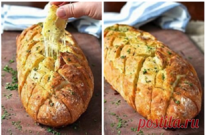 Хрустящий батон, пропитанный сыром, маслом и чесночком!