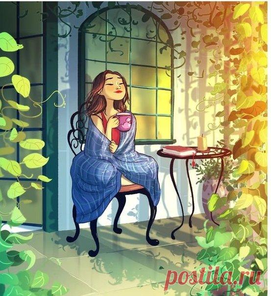 Я люблю по утрам выпить чаю
Крепкий, сладкий... с лимонной долькой.
С чашкой чая я день встречаю
Когда солнце проснулось только...