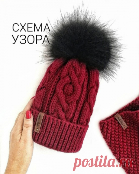 Узор спицами для модной шапочки