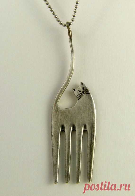 Carmella The Fork Cat - Up Cycled Sterling Silver And Up Cycled Fork - Art…