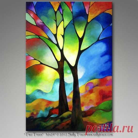 Tree painting original painting commission 36x24 inch original abstract…