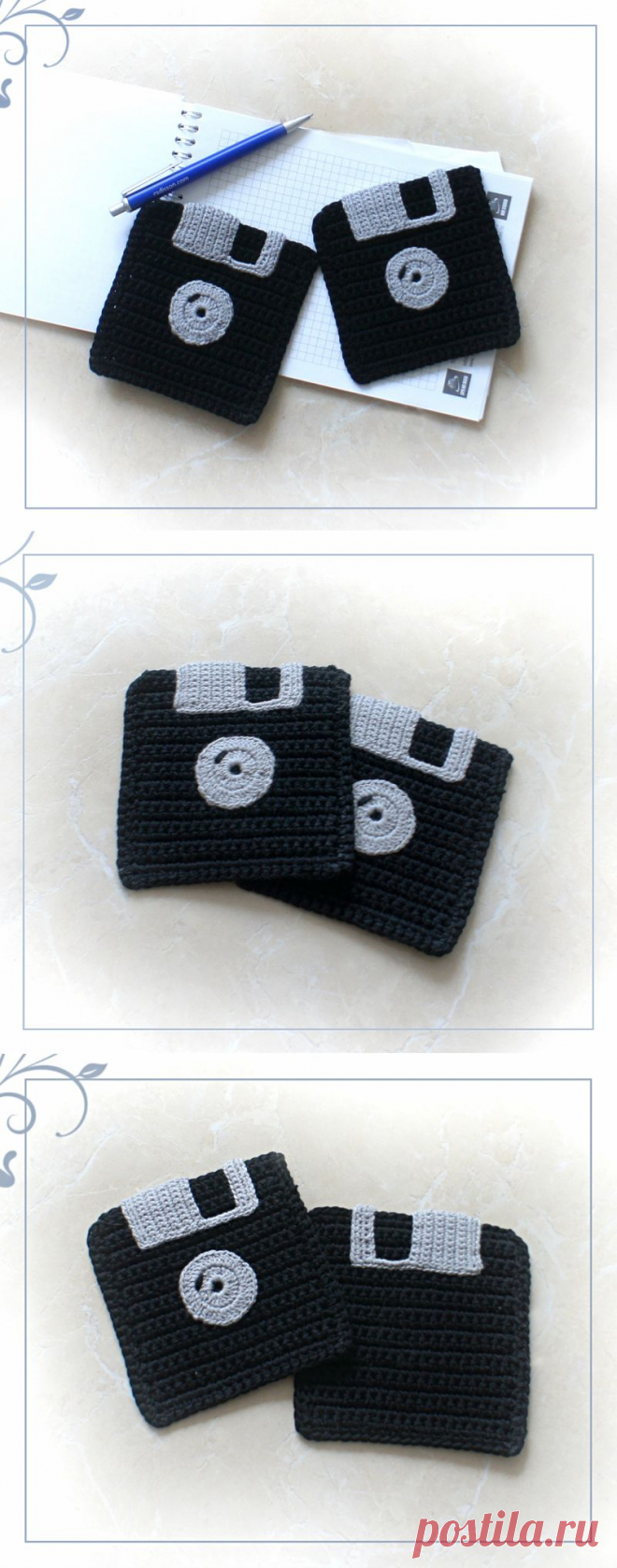 Вязаная подставка Дискета