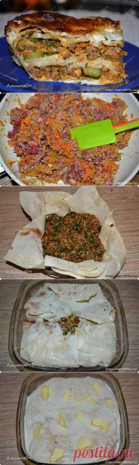 Рецепт мясного пирога из лаваша. Вкусняшка).