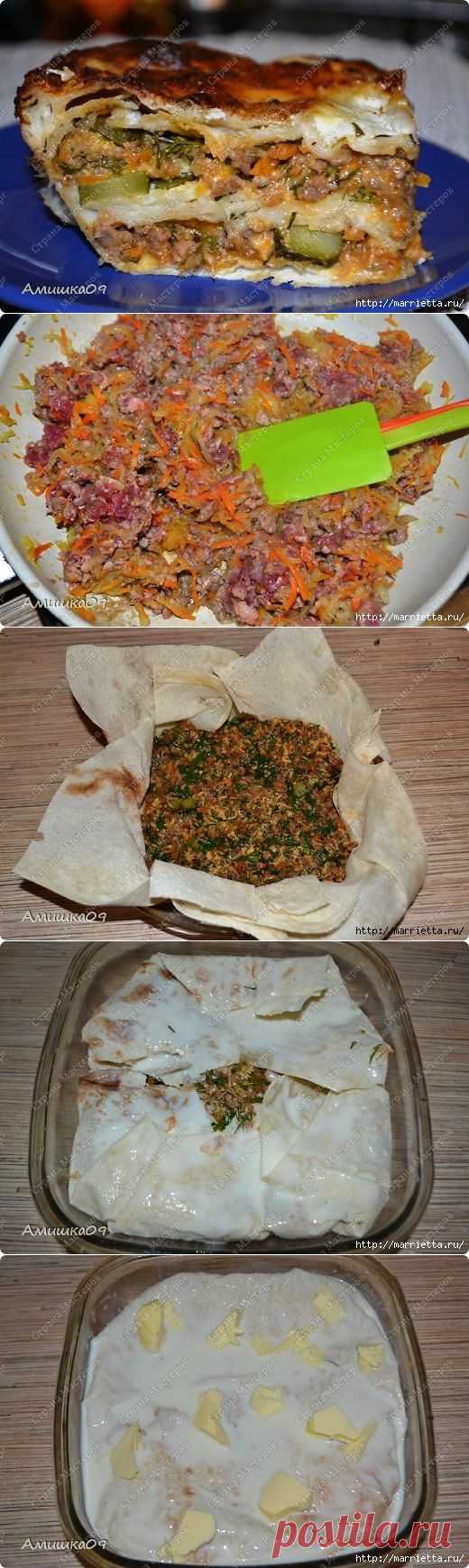 Рецепт мясного пирога из лаваша. Вкусняшка).