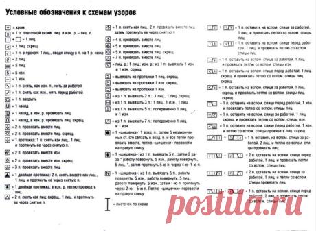 Условные обозначения к схемам узоров