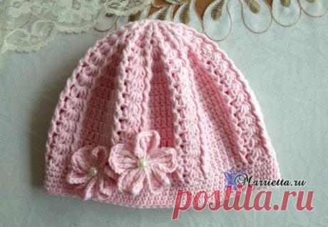 Шапочка с цветочками крючком. Схема