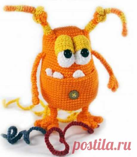 МОНСТРИК 
АВТОР : © IlDikko
ПЕРЕВОД : ДАРЬЯ РОЙКО
ВСЕМ РОВНЫХ ПЕТЕЛЕЧЕК И ПРИЯТНОГО ВЯЗАНИЯ 

Материалы (От автора)
Пряжа / шерсть: я использовал пряжу Катания из Шаченмайра в оранжевом (0281 - 2 х 50 г), желтый (0208 &lt;50 г) и белый (0106 &lt;50 г). 
Крючок 3,0 мм 
Игла для сшивания
Наполнитель
Глазки или полубусины
Размер готовой игрушки примерно 20 см

 Рот
Оранжевой пряжей: 
1. 26 вп (26) 
2. Во 2 петлю от крючка 24 сбн, 3 сбн в последний столбик 
Продолжайте с другой стор...