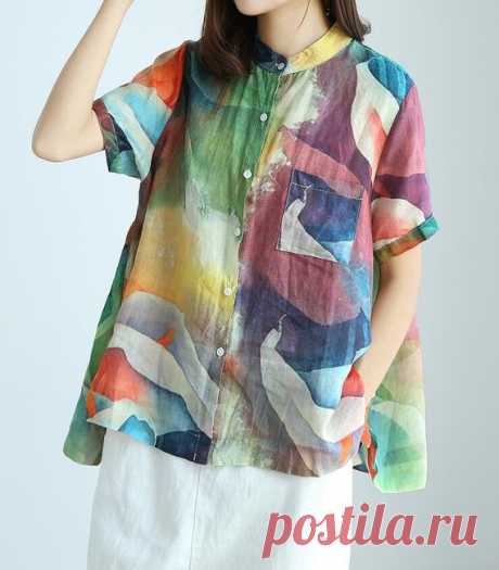 Silk linen large size shirt, Oversize womens blouses, summer t-shirts 【Fabric】 Silk linen 【Color】 picture color 【Size】 Shoulder width 40cm/ 16 Sleeve Length 21cm / 8.2 Bust 120cm / 47 Length 65-70cm / 25- 27.3   Have any questions please contact me and I will be happy to help you.