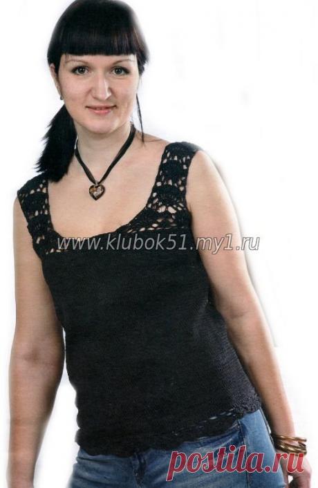 165 Черный топ с кружевными бретелями - Топы, легкие кофты - Вязание для женщин - Каталог статей - Энциклопедия вязания