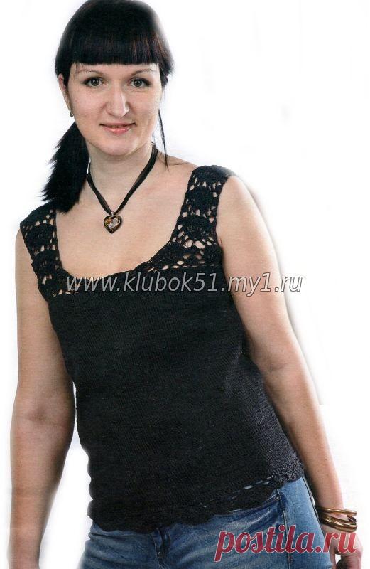 165 Черный топ с кружевными бретелями - Топы, легкие кофты - Вязание для женщин - Каталог статей - Энциклопедия вязания