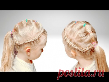 Детская прическа с разноцветными резинками - YouTube