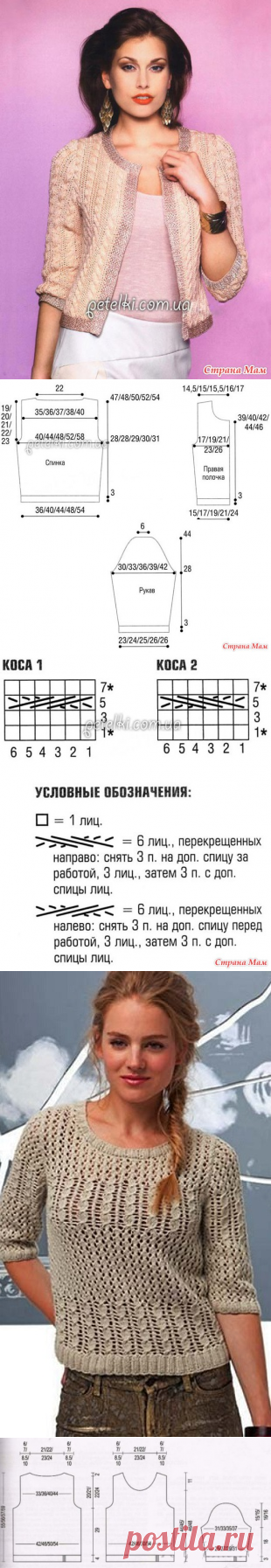 Две интересные модели женских вязанных кофточек