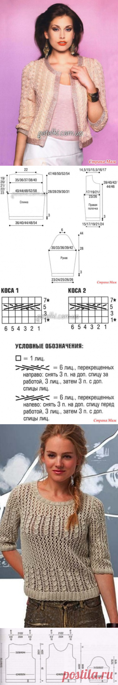 Две интересные модели женских вязанных кофточек