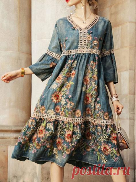 Casual Printed Mid-length Bohemian Dress Product: Casual Printed Mid-length Bohemian DressSKU:SSWD0342Decoration: Pure ColorMaterial: Polyester/CottonOccasion: DailyStyle: Casual/FashionTheme: Winter, FallColor:BlueSize: S,M, L, XL, 2XL,3XLPlease Note: All Dimensions Are Measured Manually With A Deviation Of 1 To 3cm. TagSize Length Chest cm | inch cm | inch
