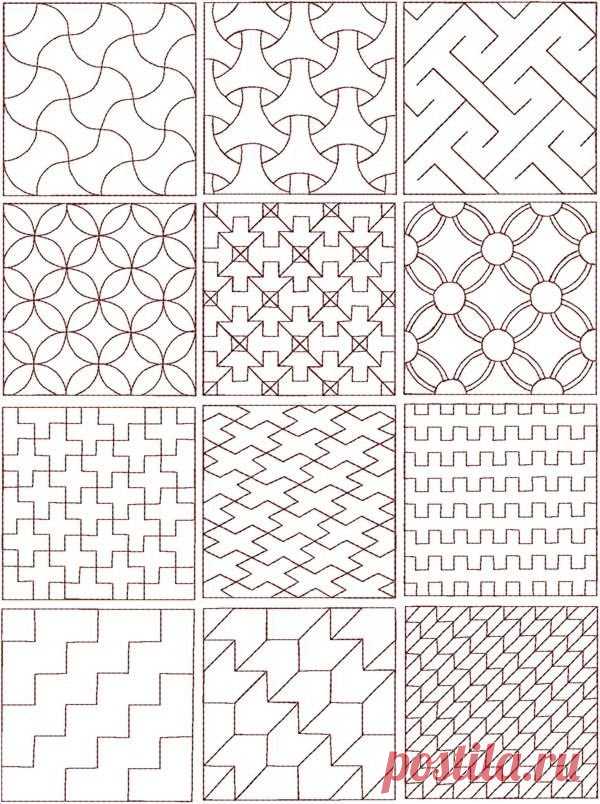 Схемы и узоры в технике Sashiko (Сашико)