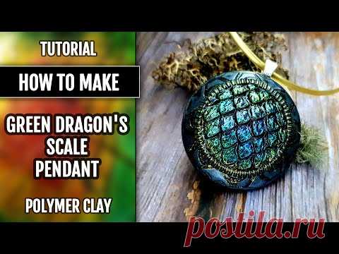 WOW Art! A Unique Iridescent GREEN Dragon's Scale Pendant. Polymer clay TUTORIAL