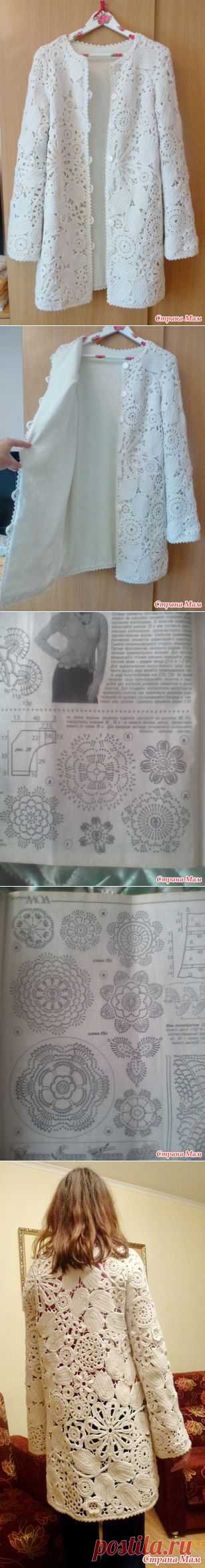 Пальто связанное ирландским кружевом
