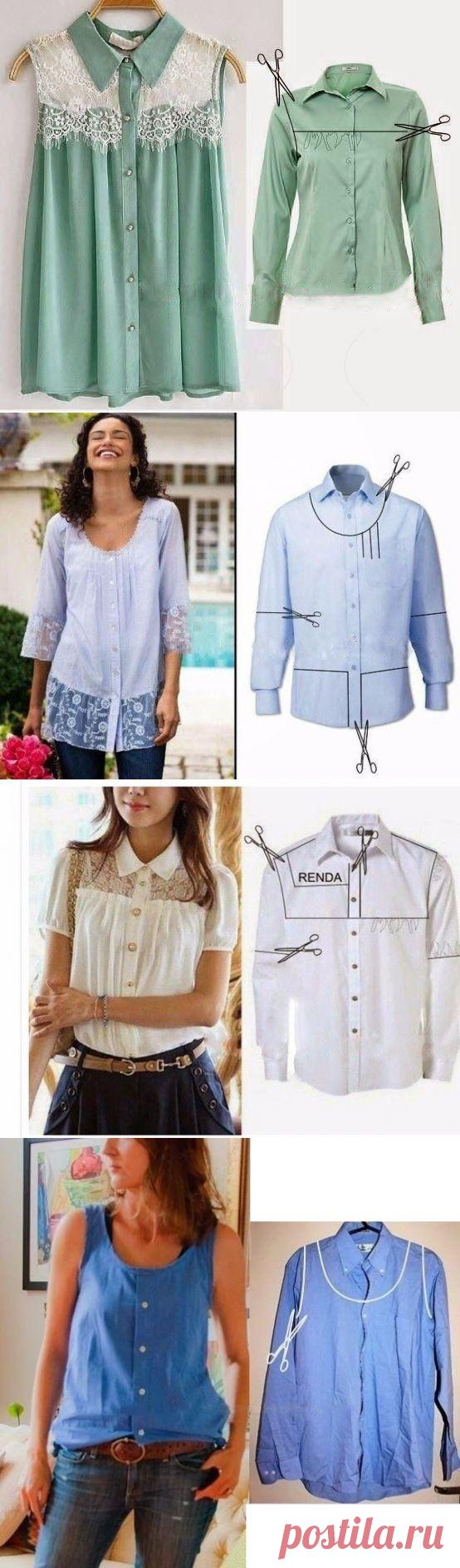 Отличные идеи для блузок из рубашек | Рукоделие и вышивка