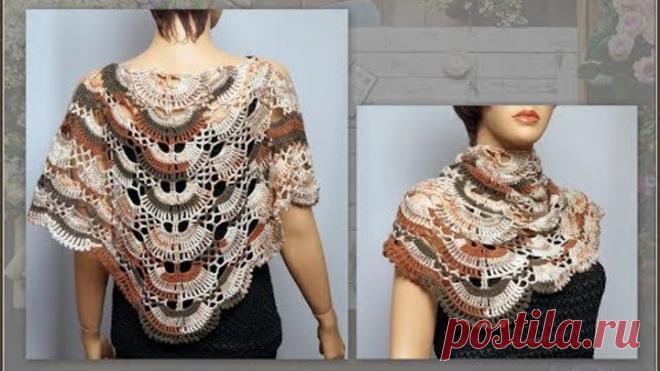 Вязание крючком красивой шали крупным узором.