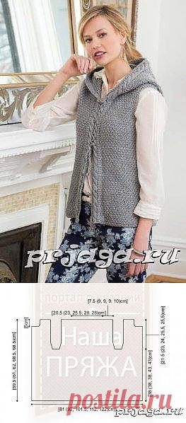 Вязание жилетки спицами с косами на планках