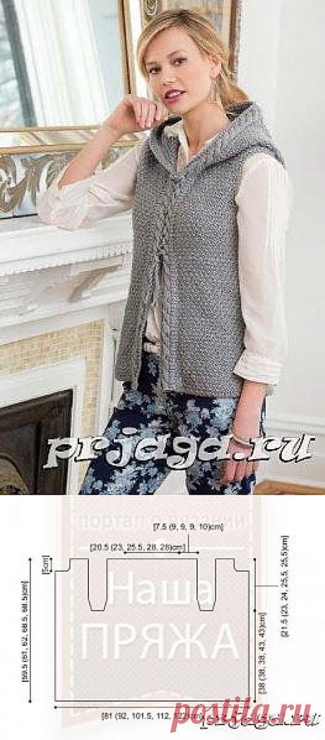 Вязание жилетки спицами с косами на планках