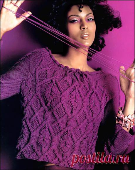 Вязаный спицами джемпер с красивым рисунком | вязание
