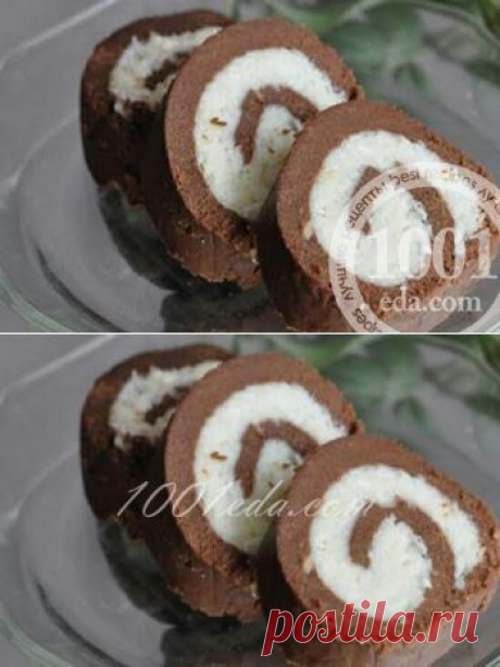 Рецепт рулета с какао и кокосовой стружкой  - Быстрые торты без выпечки