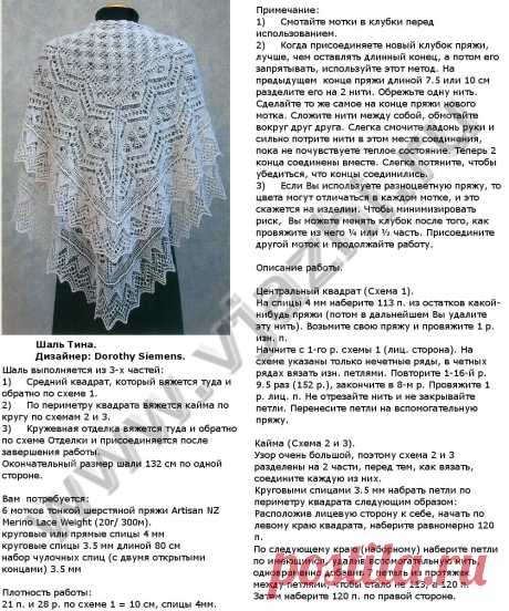 Красивая ажурная шаль спицами Тина шетланским узором по схемам.