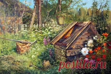 луг.околица.домишко. худ.Василий Жданов.