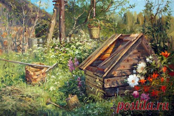 луг.околица.домишко. худ.Василий Жданов.