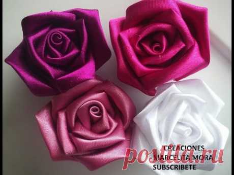 DIY-Como Hacer Rosas Flores en Tela/How To Make Easy Fabric Flower Roses/Роза//クリップ簪