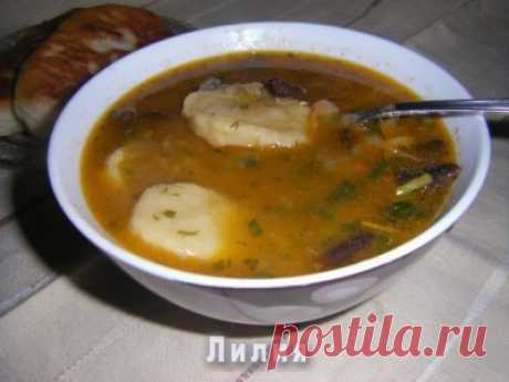 Густой грибной суп с фасолью и чесночными галушками (постный)