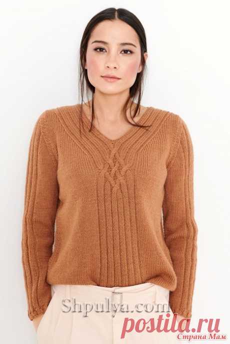 Пуловер цвета верблюжьей шерсти. Спицы. Размеры: 36/38 (40/42) 44/46 +6 российские размеры.