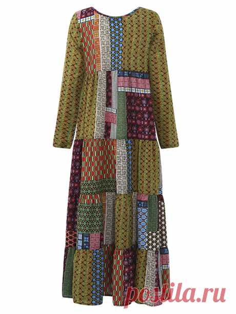 Gracila Print Patchwork Loose Women Dress at Banggood