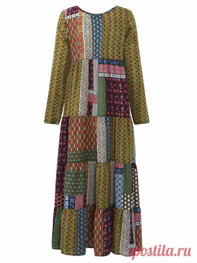 Gracila Print Patchwork Loose Women Dress at Banggood