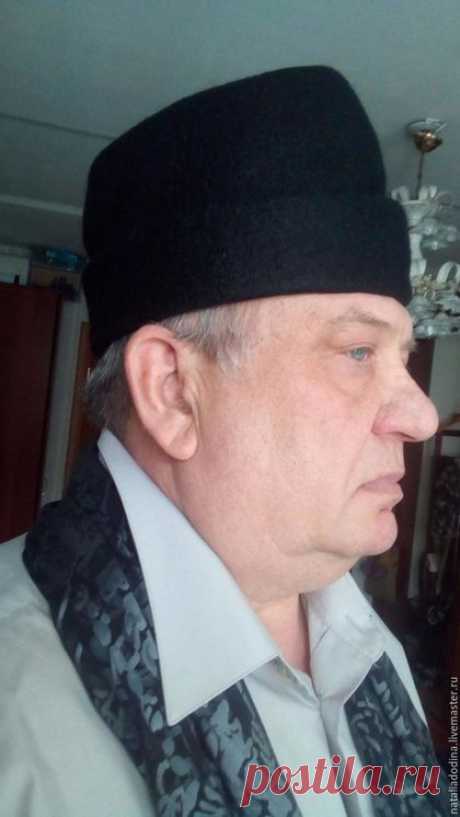 Купить шапка валяная мужская "Пирожок" - черный, однотонный, шапка валяная из шерсти, шапка пирожок