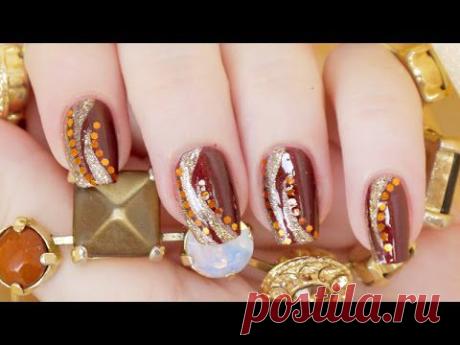 Вечерний маникюр с блестками / Glitter brown nailart tutorial