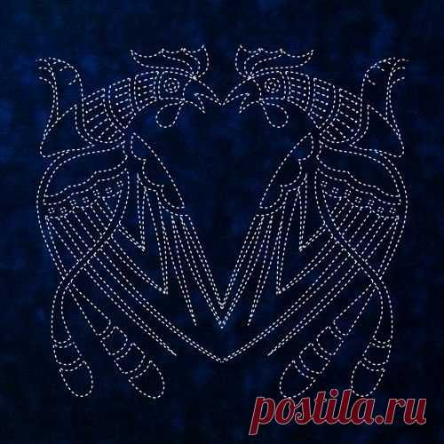 Сашико. Вышивка. Птички.